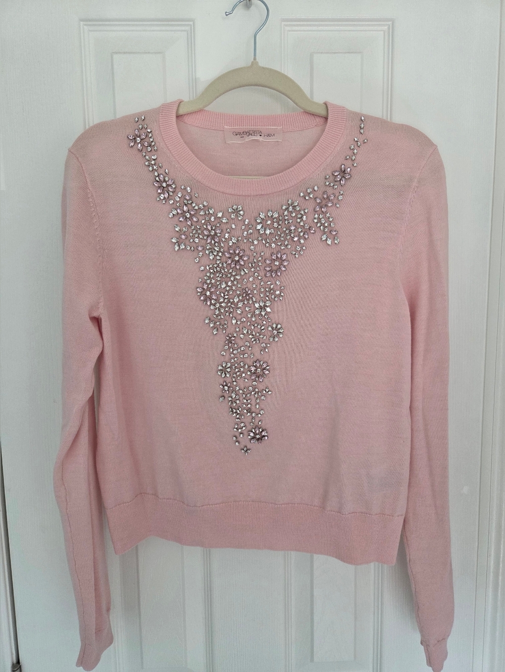 H&M X Giambattista Valli Pale Pink Soft Tight Knit Crewneck Sweater